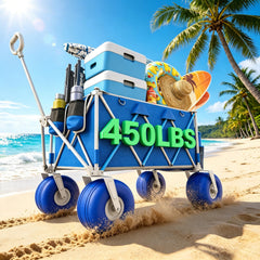 VELUVIA front view of beach wagon showing sturdy frame and fabric, easy loading benefit