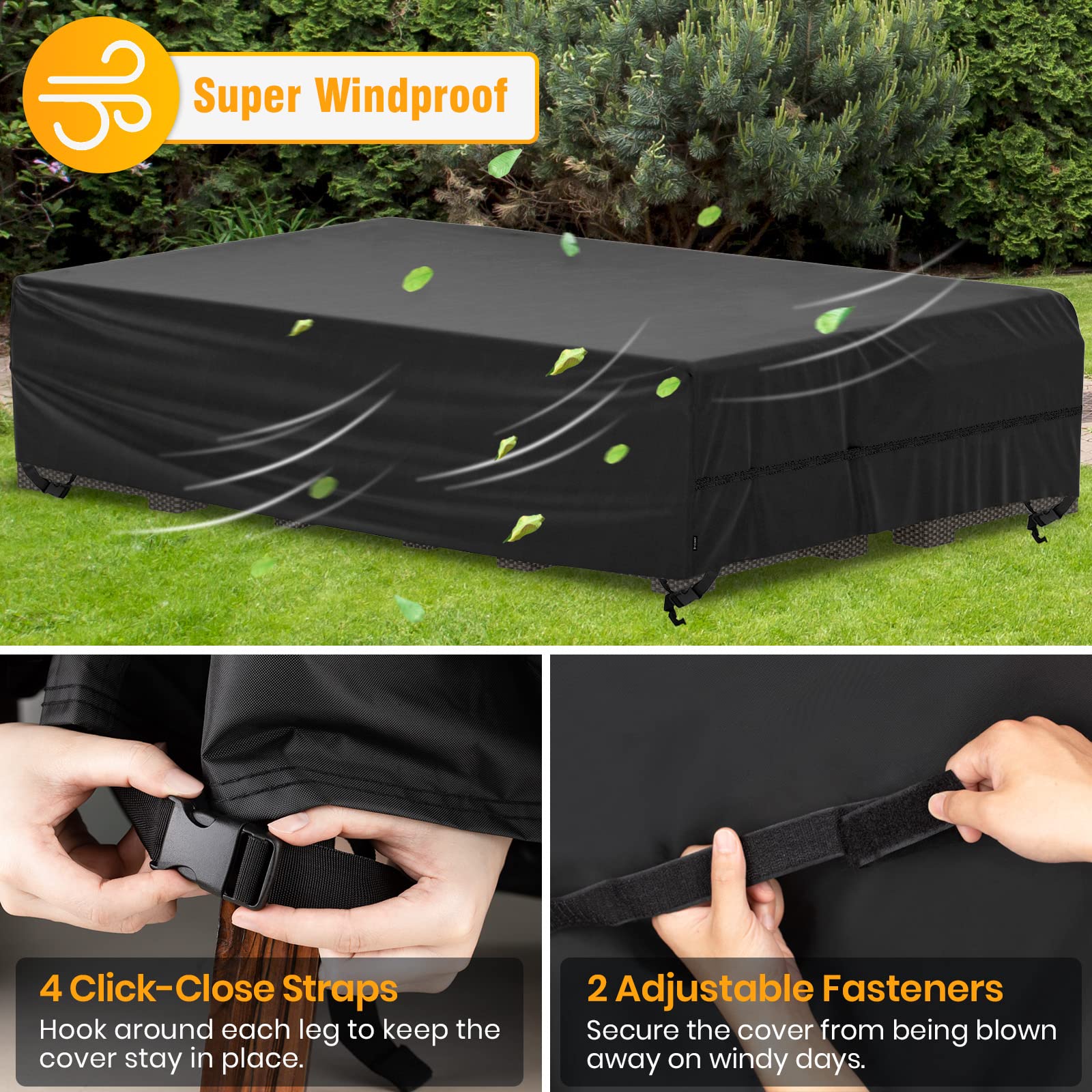 Velway cover in use over sectional sofa protecting cushions from rain and debris