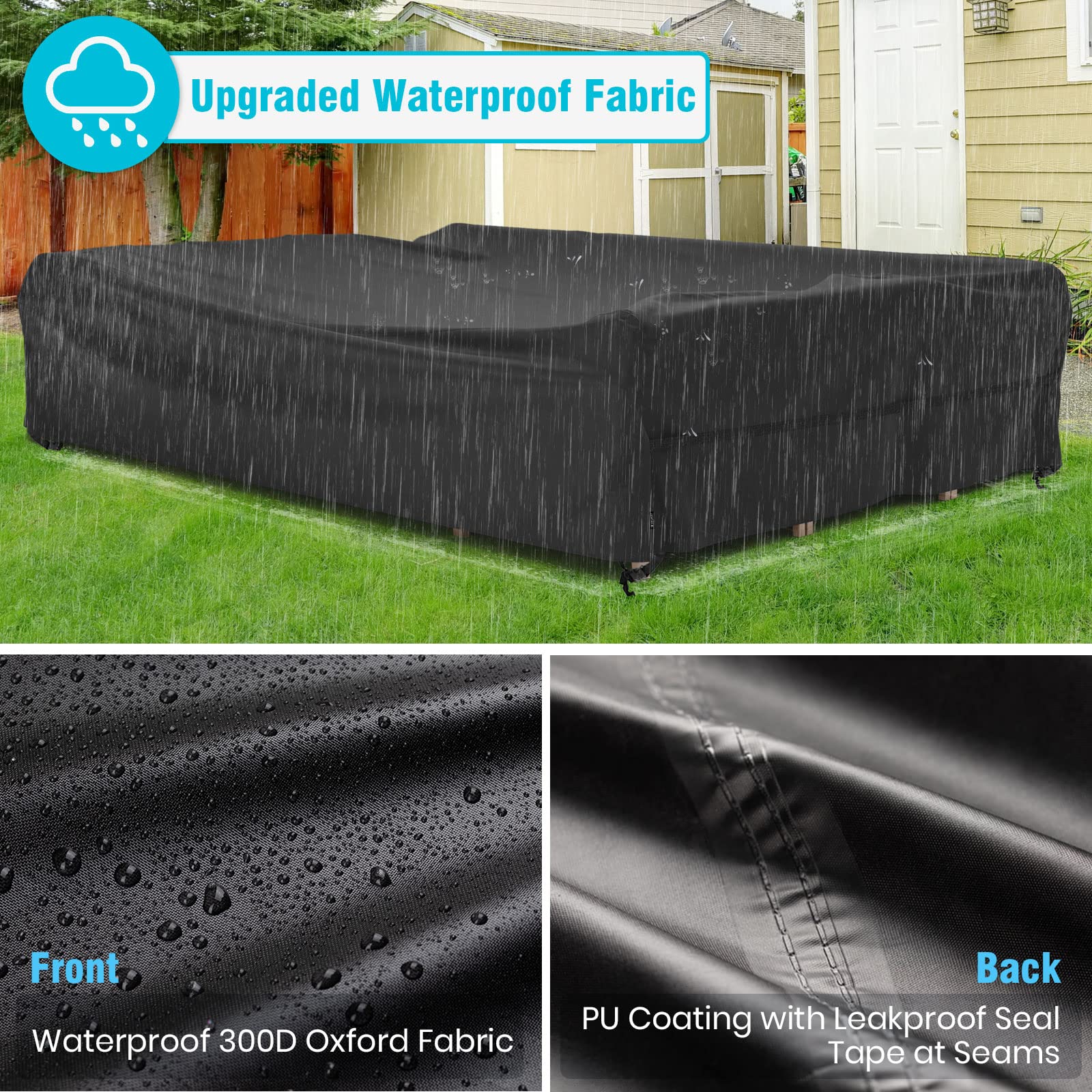 Velway covered fire pit table in patio setting protecting furniture from weather