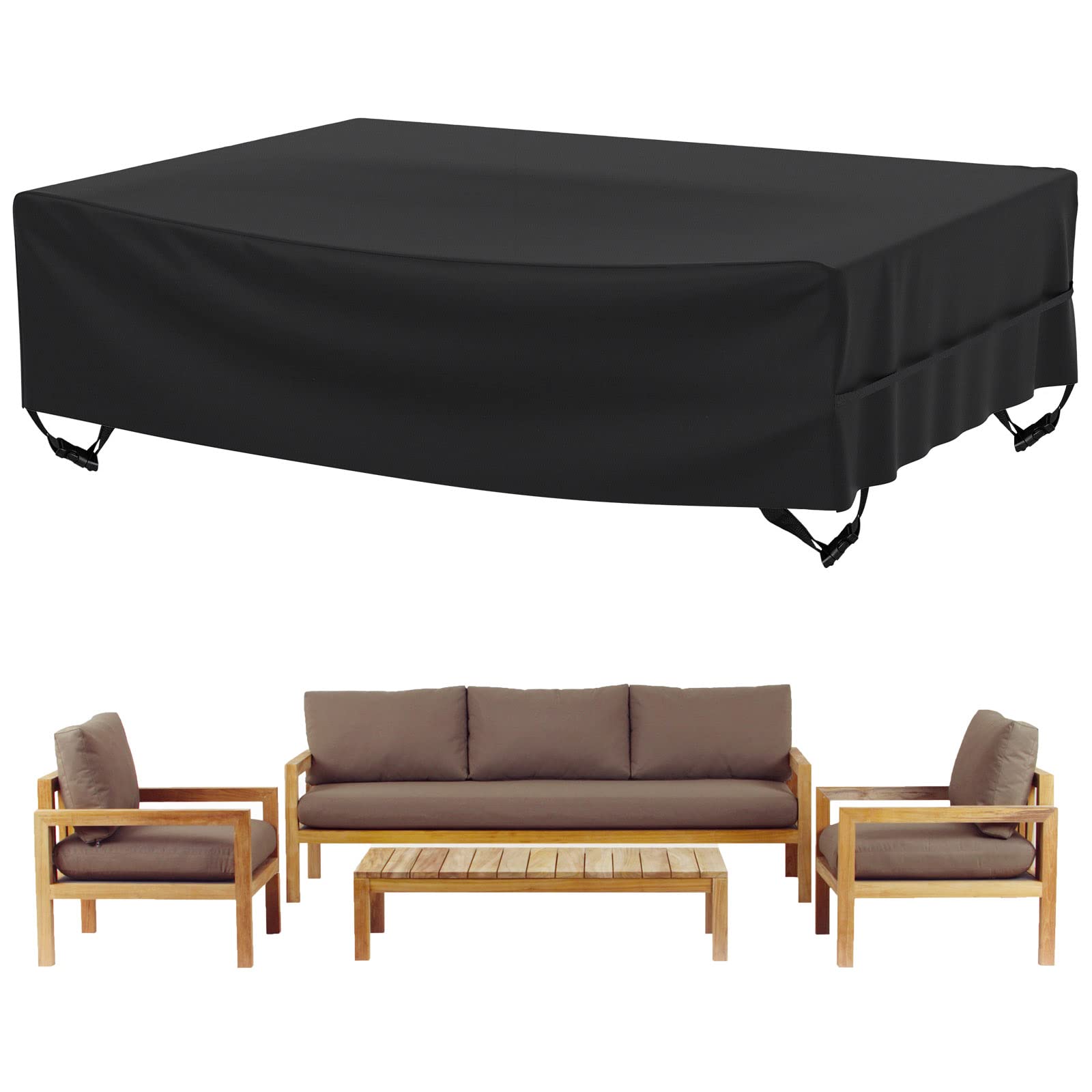 Velway cover front view protecting rectangular patio set, ensures furniture longevity