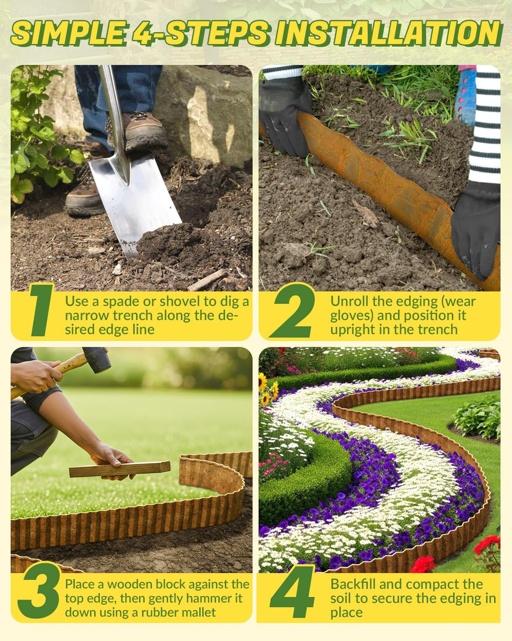 Velway edging in a styled yard offering rustic farmhouse charm and instant patina