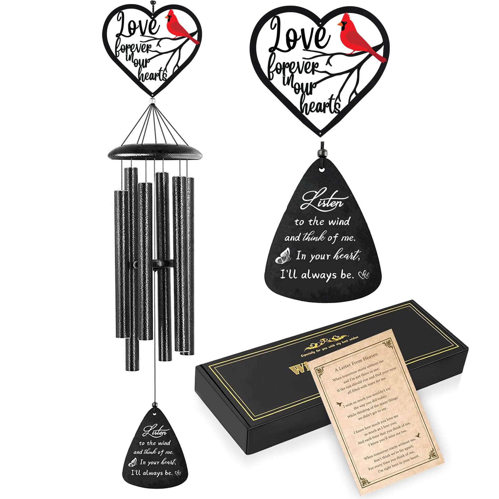 VENBEEL front view of memorial wind chime in gift-ready presentation, comforting keepsake
