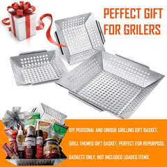 Vencino large basket top view with vegetables showing even grilling benefit