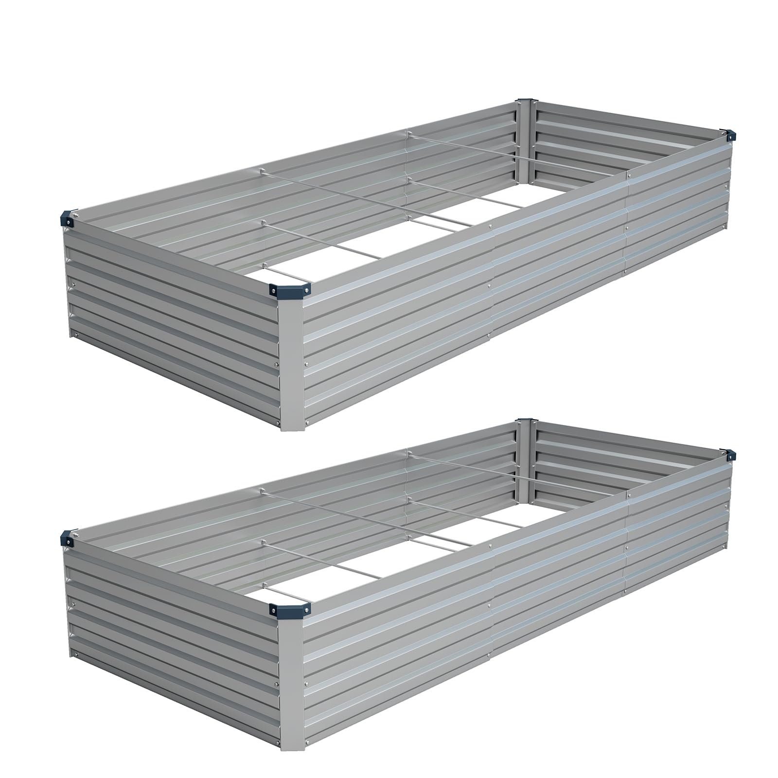 Vengarus front view of two silver planter boxes showing full kit and scale