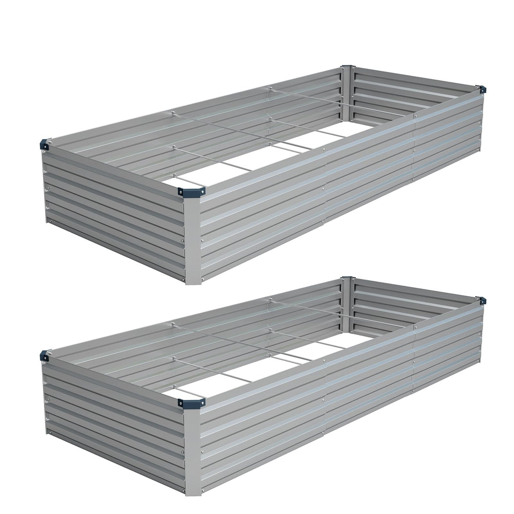 Vengarus front view of two silver planter boxes showing full kit and scale