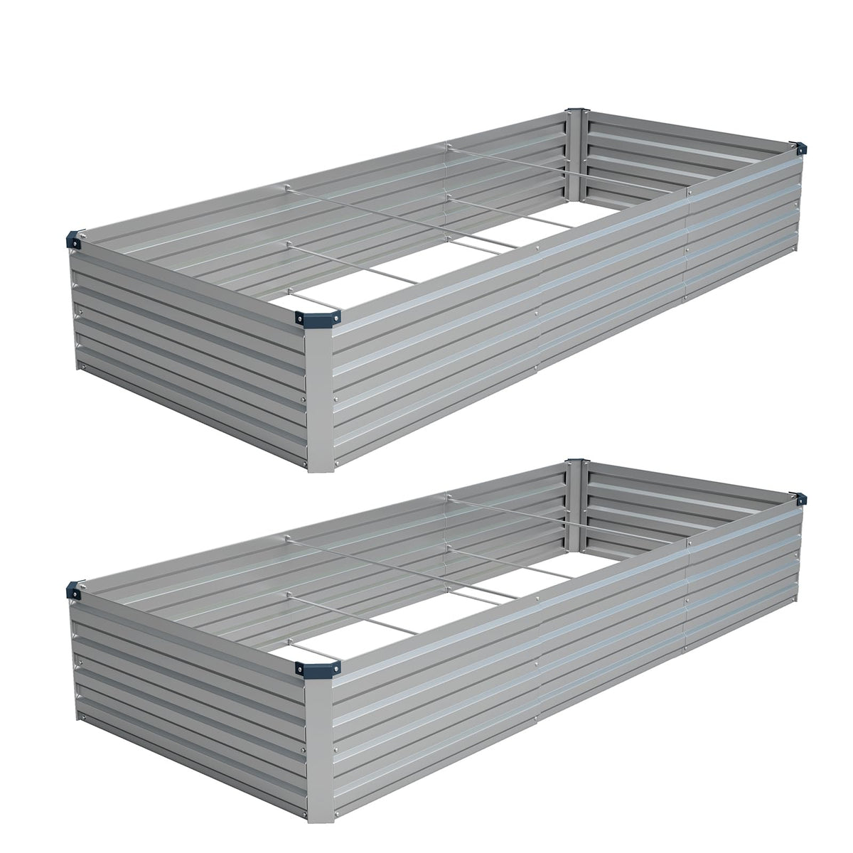 Vengarus front view of two silver planter boxes showing full kit and scale