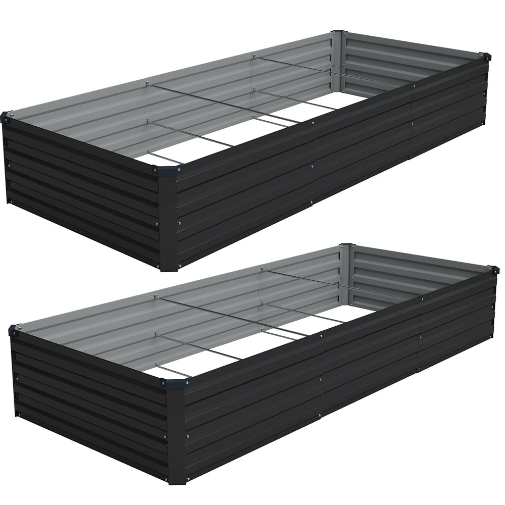Vengarus front view assembled two black galvanized planter boxes showing full length benefit durability