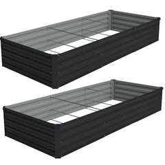Vengarus front view assembled two black galvanized planter boxes showing full length benefit durability