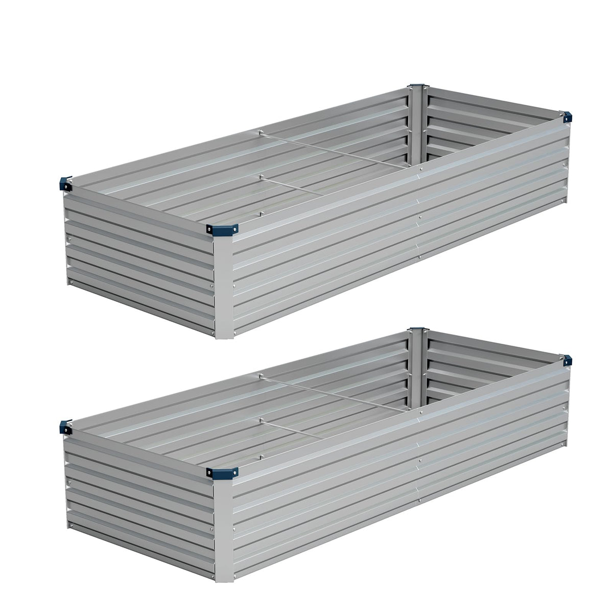 Vengarus front view of two galvanized planter boxes showing durable build benefit