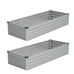 Vengarus front view of two galvanized planter boxes showing durable build benefit