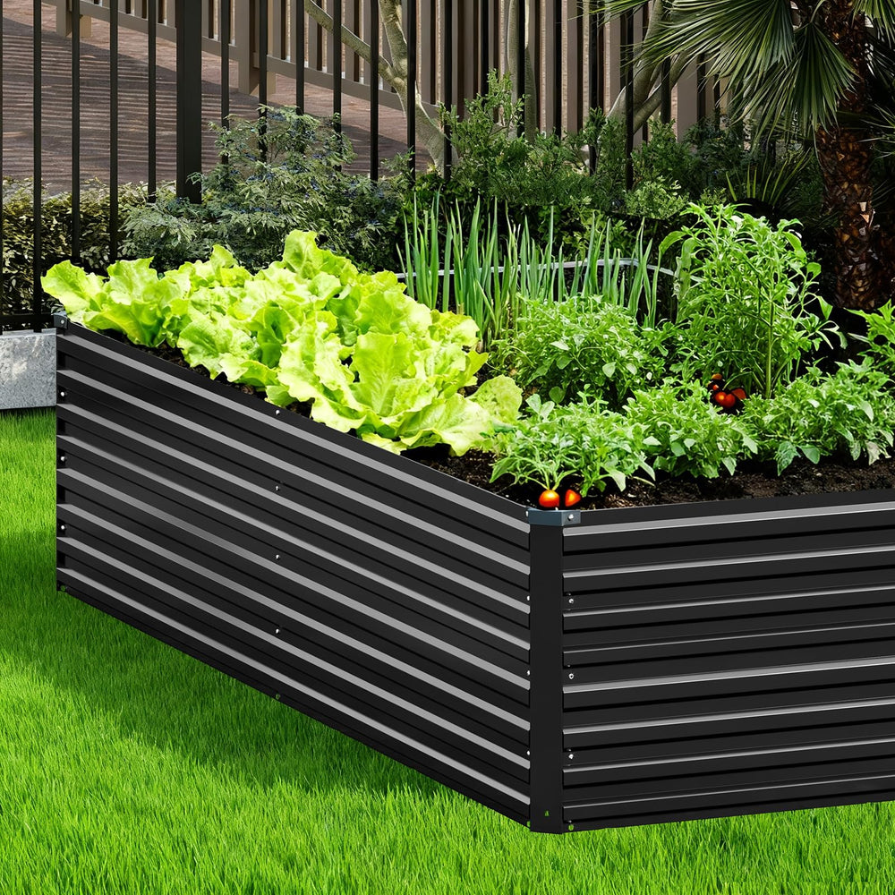 Vengarus raised bed in garden with vegetables showing productive growing space