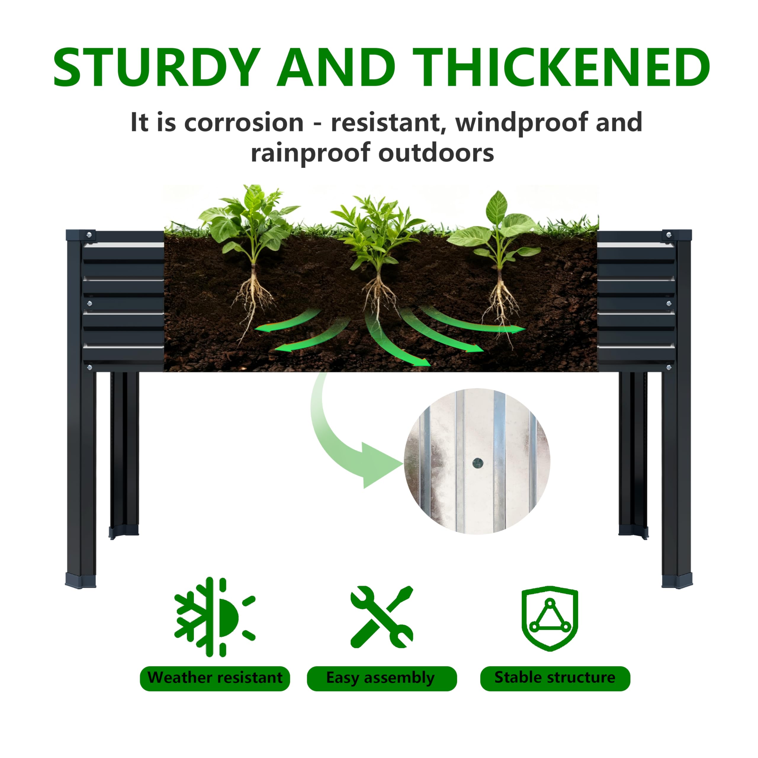 Vengarus legs in use with raised bed showing ergonomic planting benefit