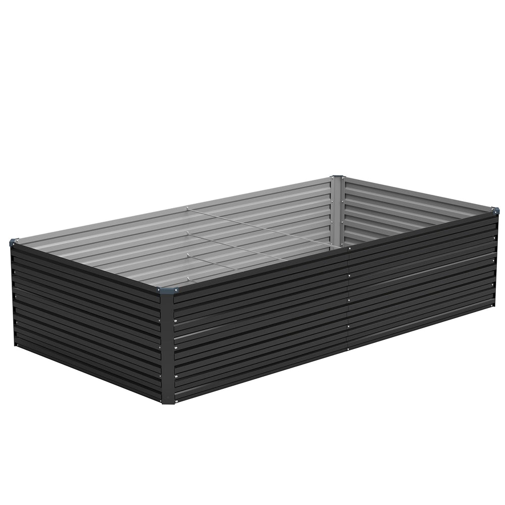 Vengarus raised bed next to person showing real-world scale and generous capacity