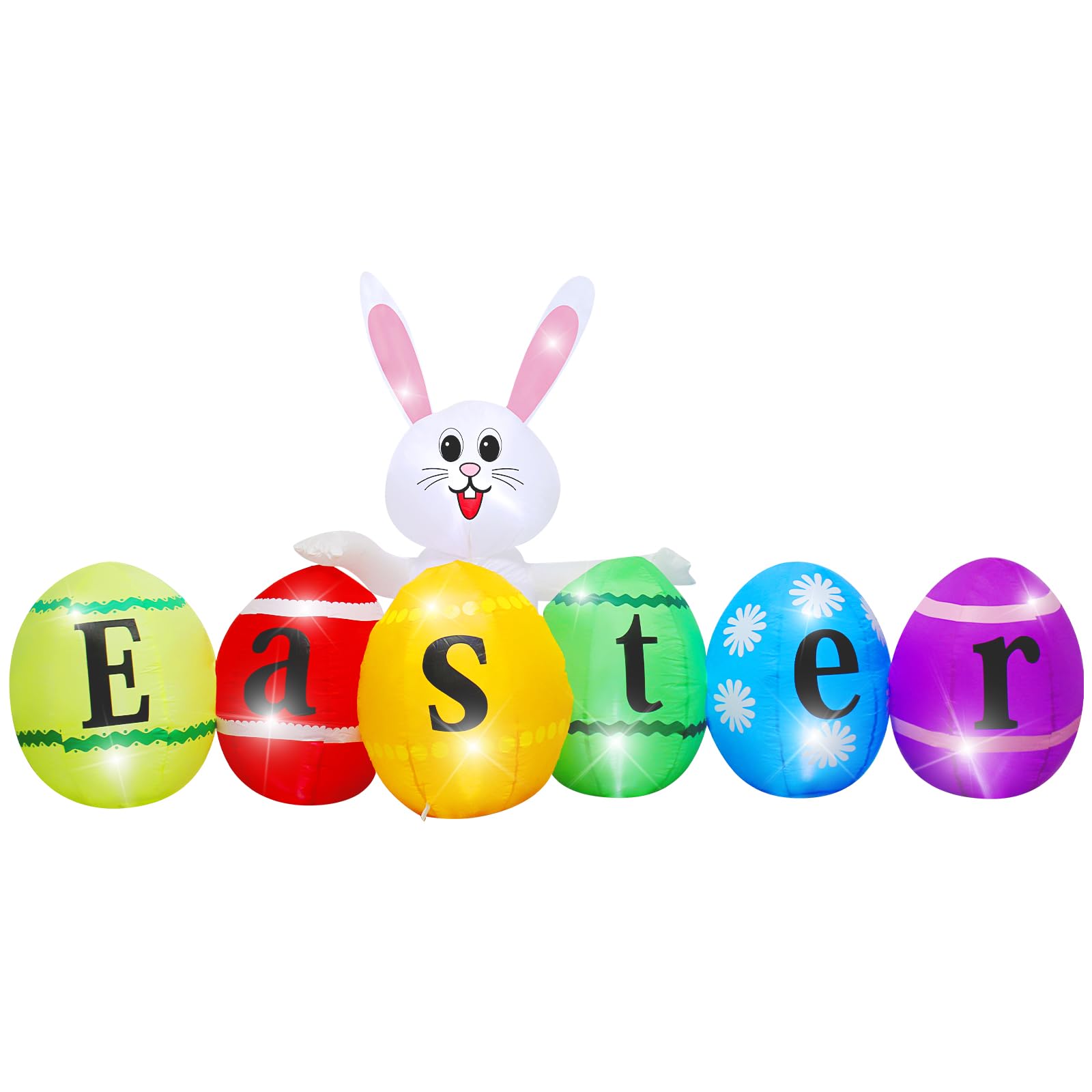 VENLOIS front view of inflatable bunny and eggs, creates festive curb appeal
