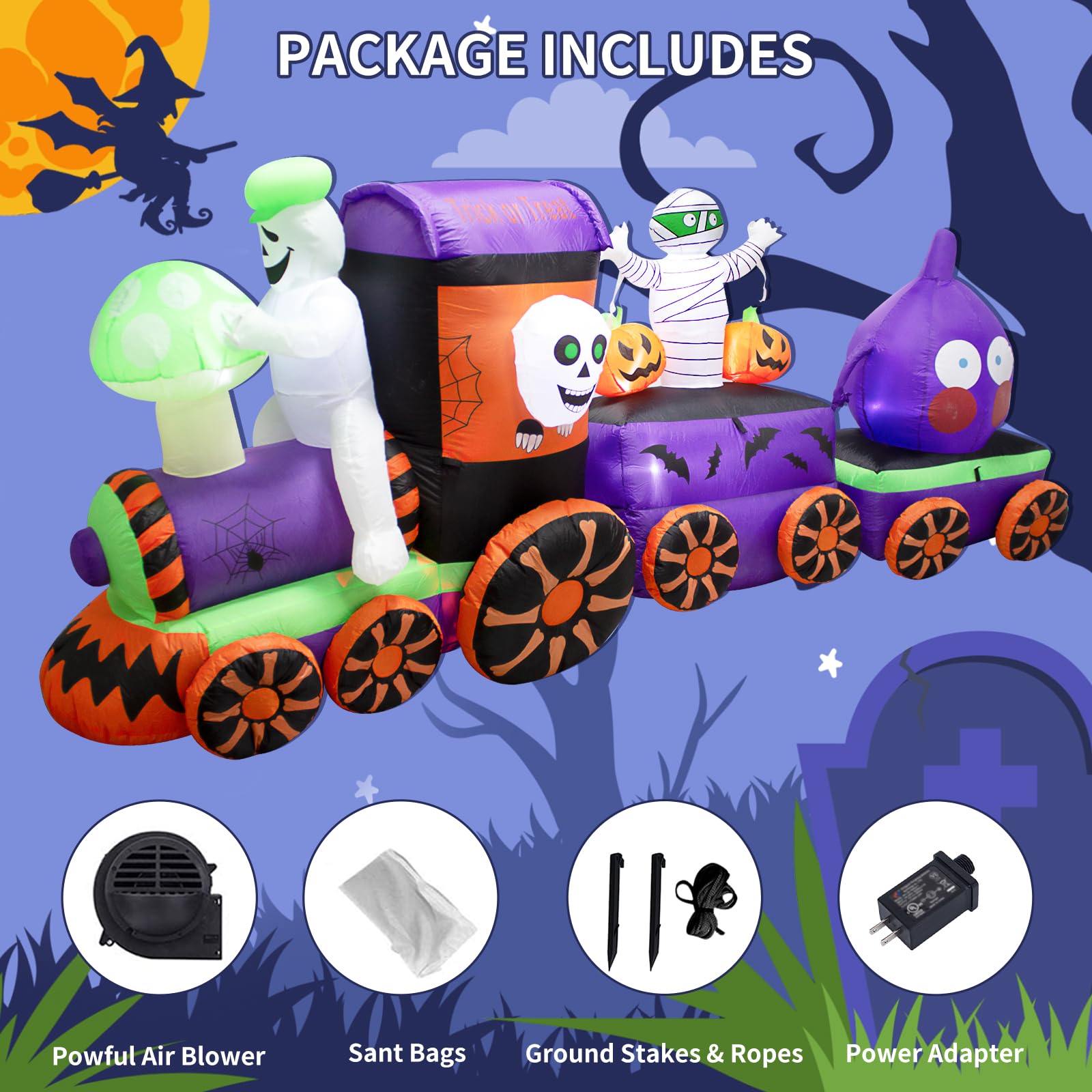 VENLOIS ghost train staged on porch creating festive Halloween photo backdrop