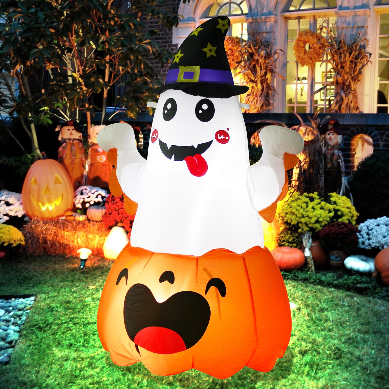 VENLOIS pumpkin ghost on porch for size comparison and placement idea