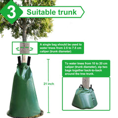 vensovo bag filled on tree trunk delivering slow deep watering benefit