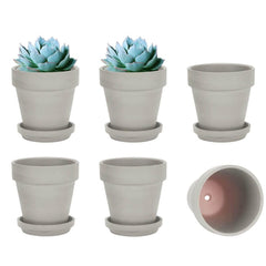 vensovo front view of six grey terracotta pots showing coordinated set and modern look