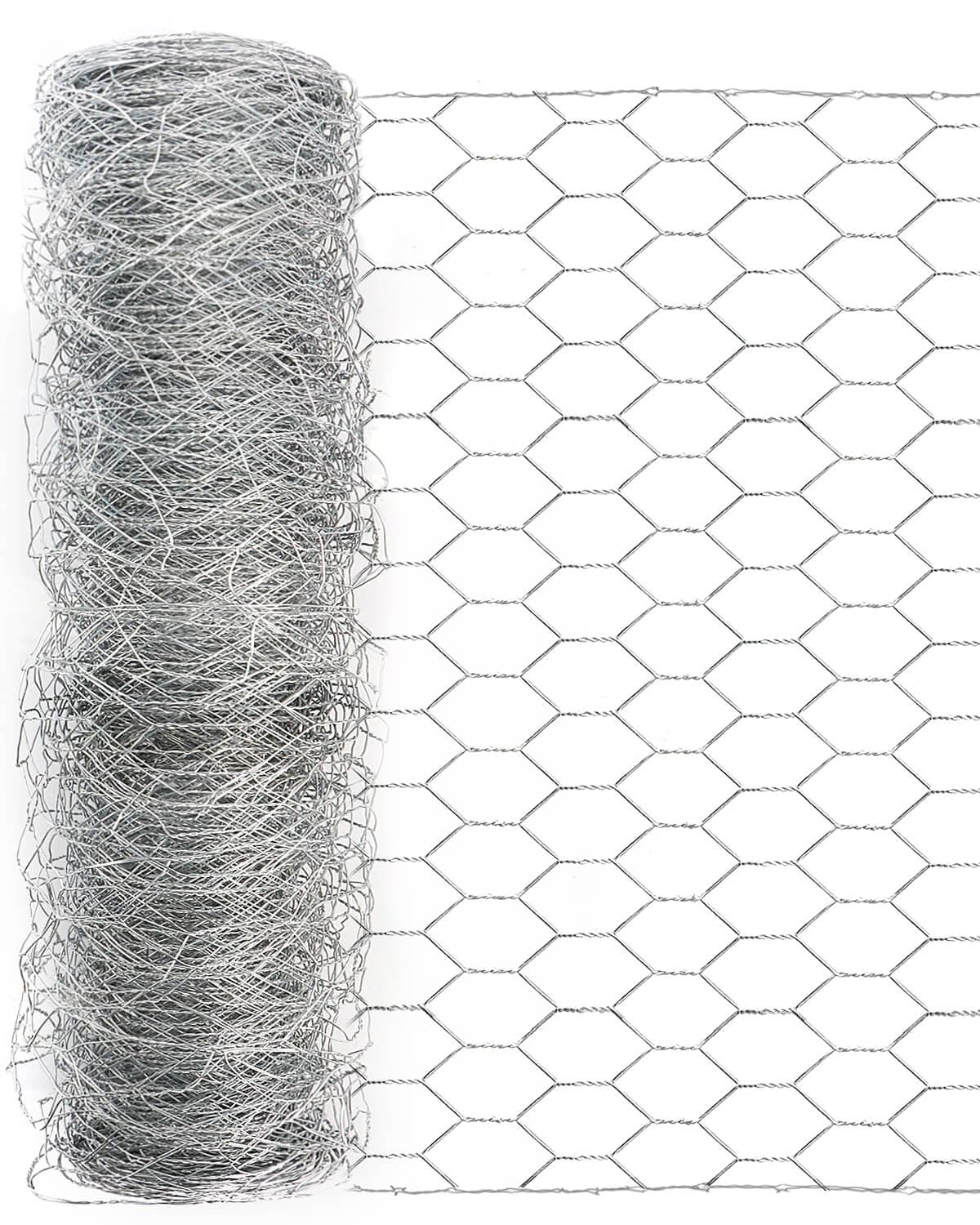 vensovo front view of rolled chicken wire showing size and galvanized finish for durable protection