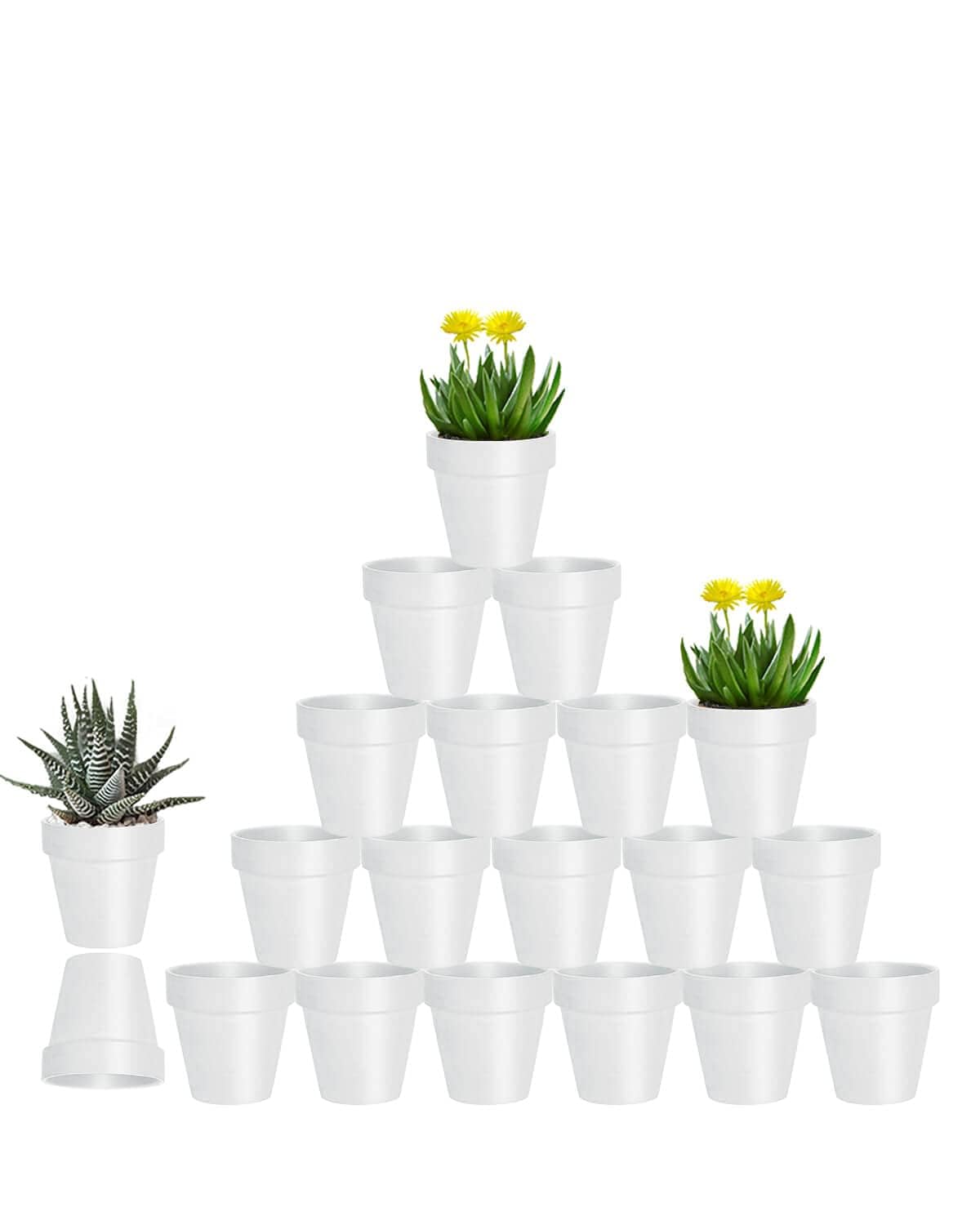vensovo front view of white terracotta 20-pack showing neat stack and value