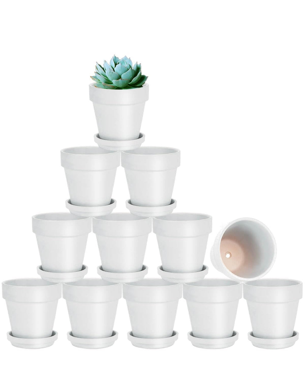 vensovo front view of 12-pack white terracotta pots showing compact set and neat packaging for easy gifting