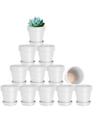 vensovo front view of 12-pack white terracotta pots showing compact set and neat packaging for easy gifting