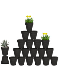 vensovo front view of 20 black terracotta pots showing uniform style and consistency