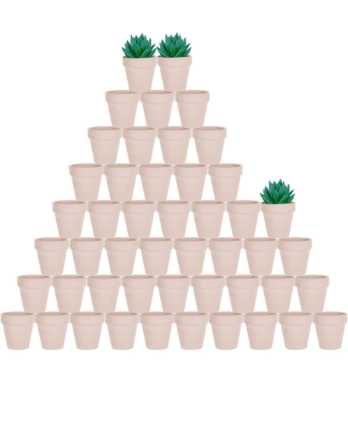 vensovo front view of 48 pink terracotta pots showing uniform set and styling benefit
