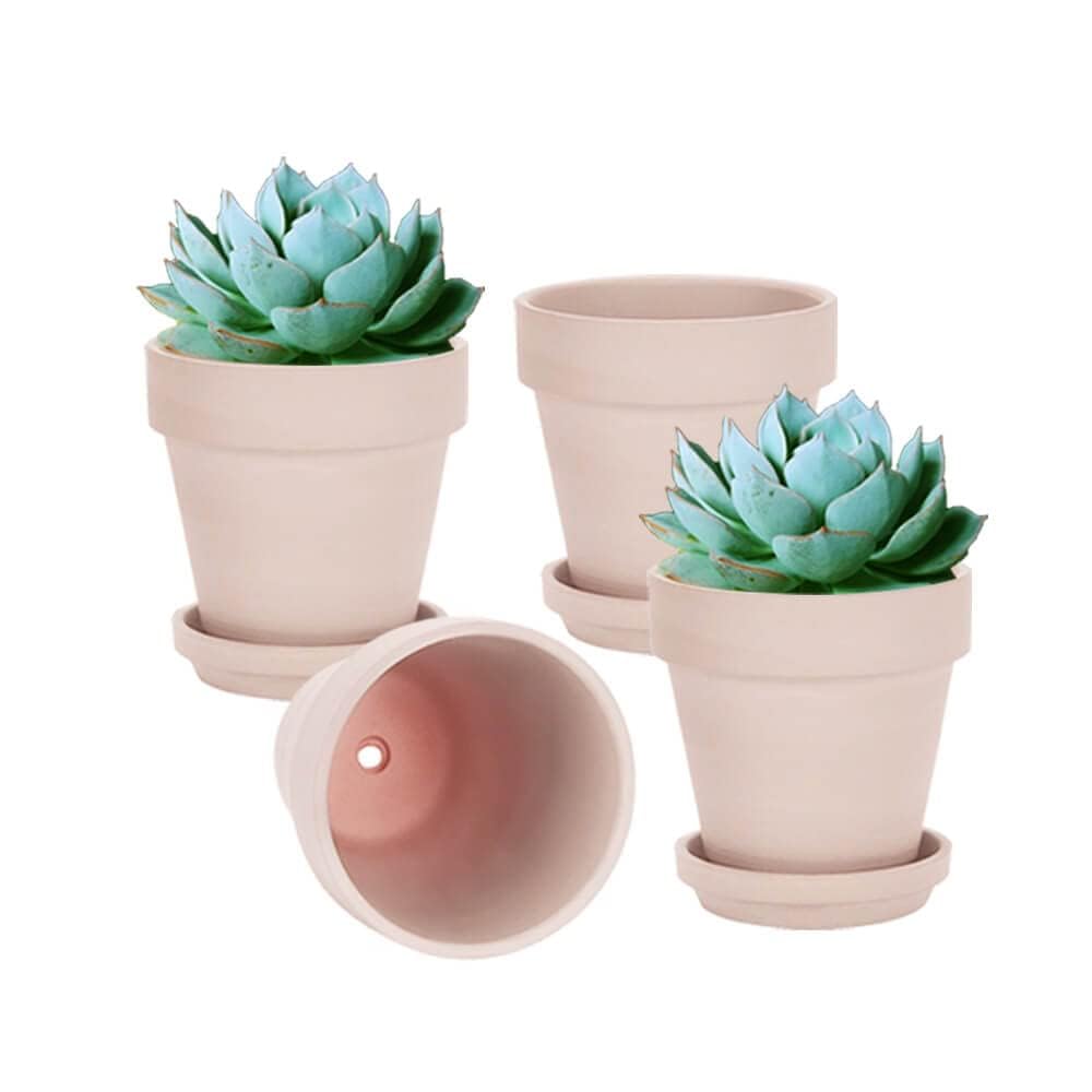 vensovo front view of four pink terracotta pots showing coordinated style and usability