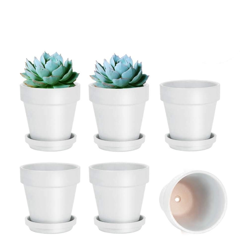 vensovo front view of six white terracotta pots showing modern appeal and durable construction