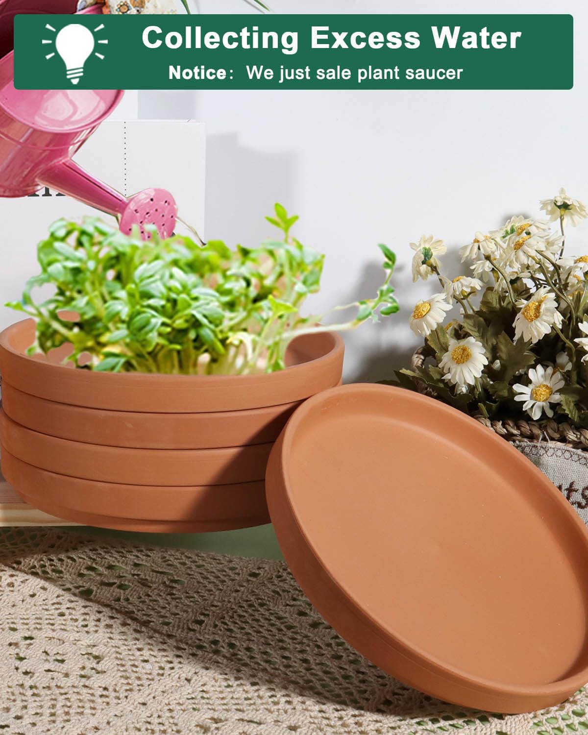 vensovo saucer under 7-inch pot catching drainage water effectively