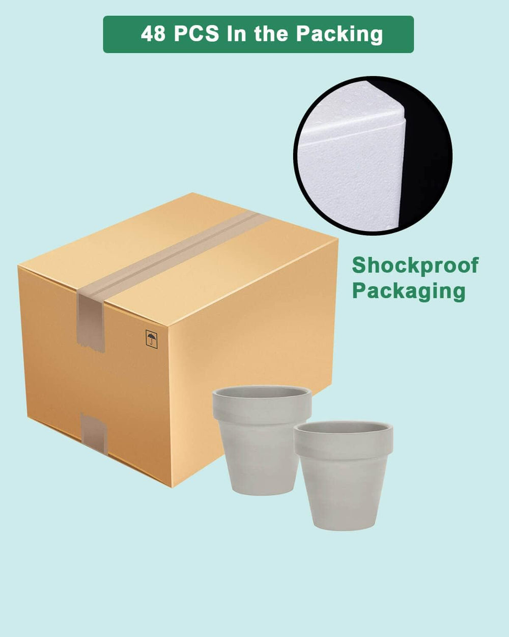 vensovo packaging and 48 pots layout showing bulk quantity and ready-to-use supply