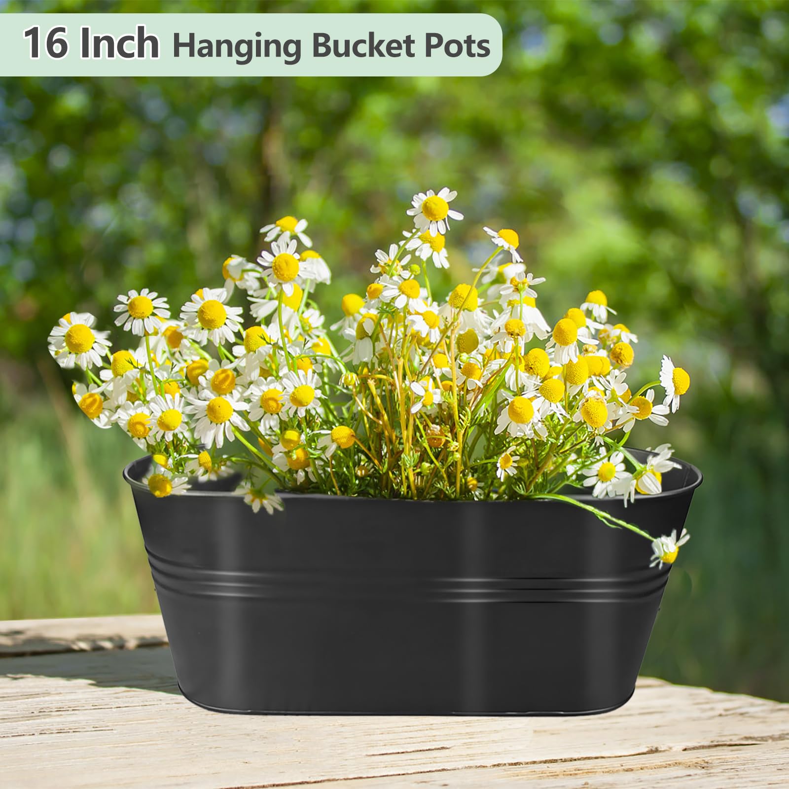 Venyat planter filled with herbs and blooms on porch, creates attractive display