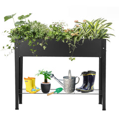 VEOAY front view of raised planter showing modern frosted black finish and ample planting space