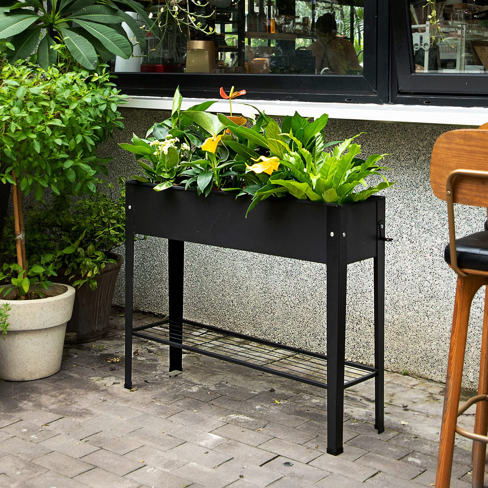 VEOAY size comparison next to chair showing height and space-saving elevated footprint