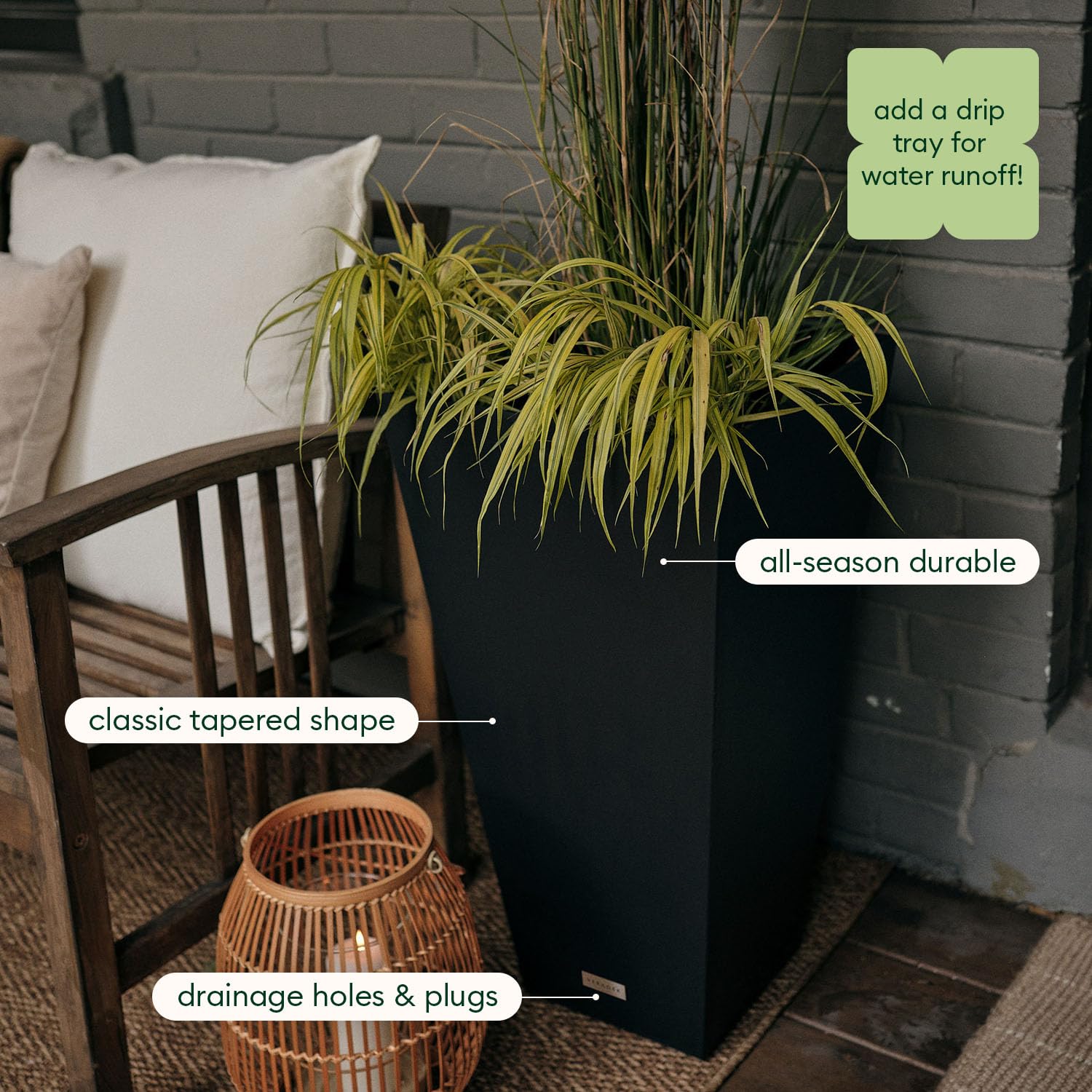 Veradek planter on a porch showing how it accents entrances and outdoor seating