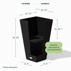 Veradek side profile highlighting tall tapered silhouette and space-saving footprint