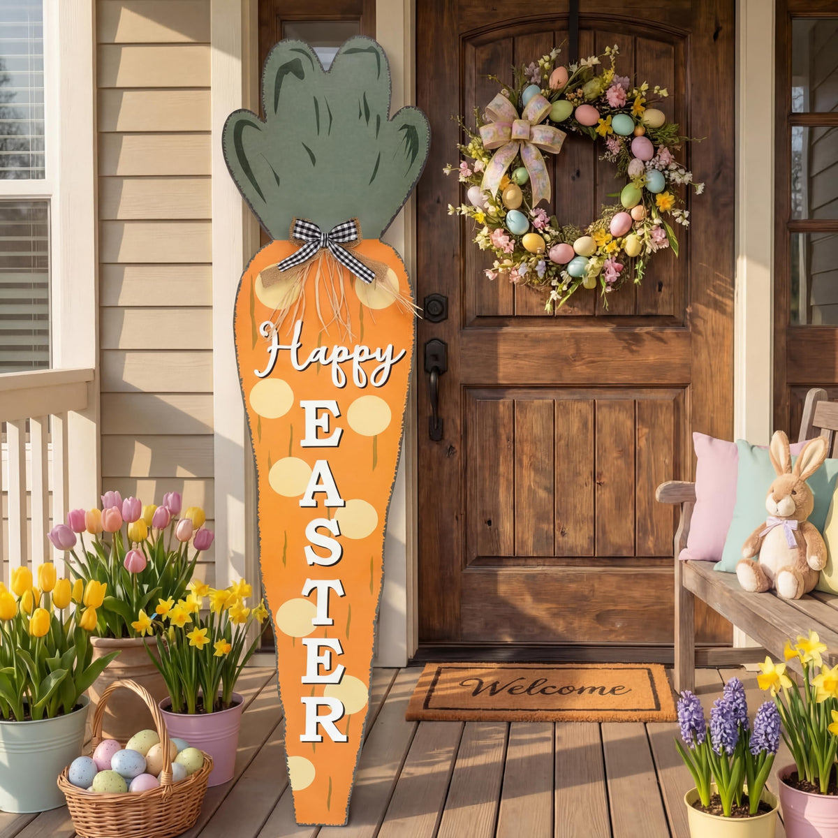 Vercraft carrot front view showing tall orange farmhouse charm and curb appeal