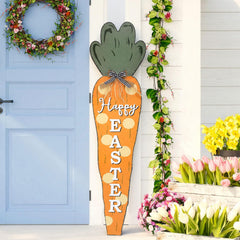 Vercraft carrot leaning on porch near planters to welcome guests outdoors