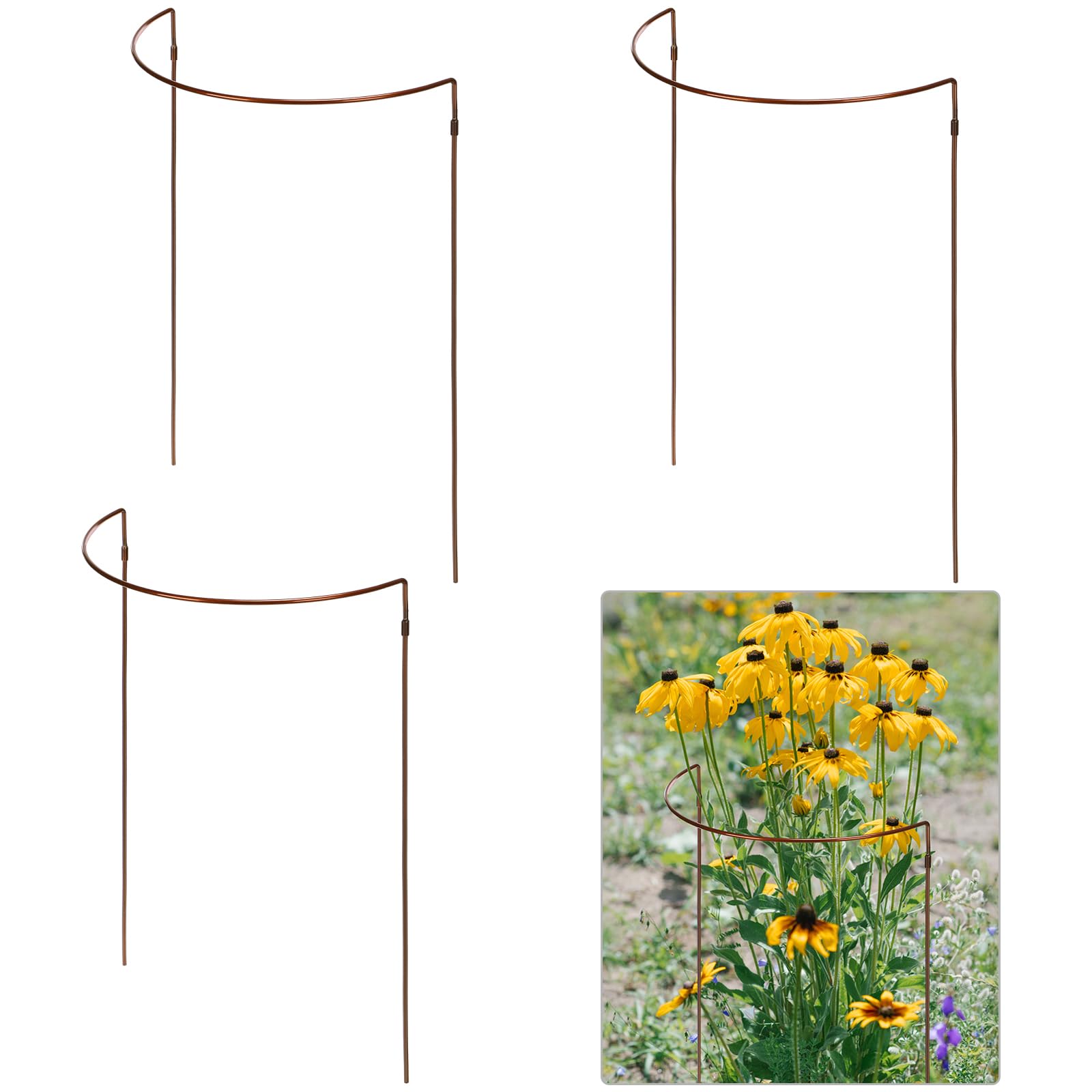 Vercraft front view of four half‑round stakes showing neat garden support