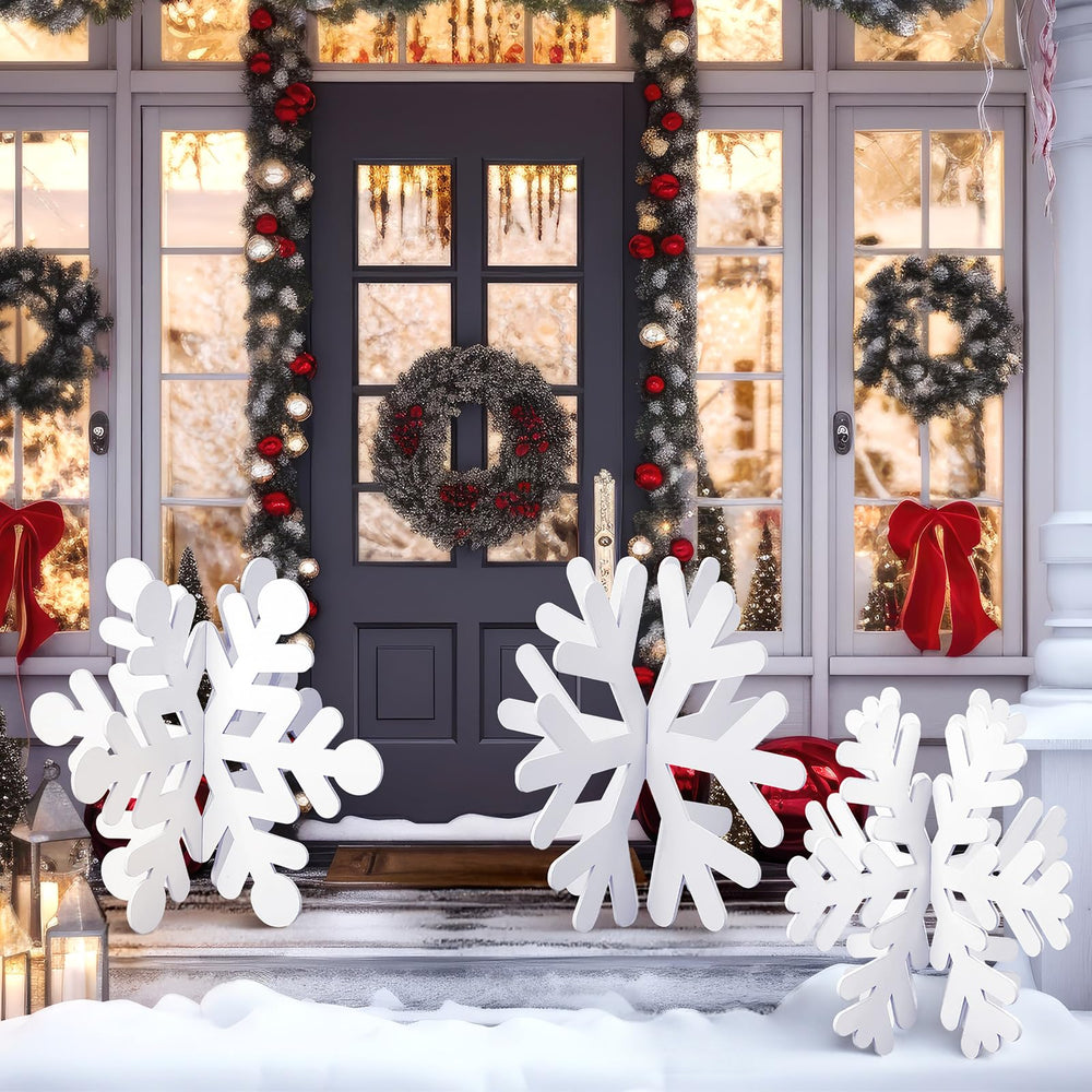 Vercraft front view of white wooden snowflake showing shape and curb appeal