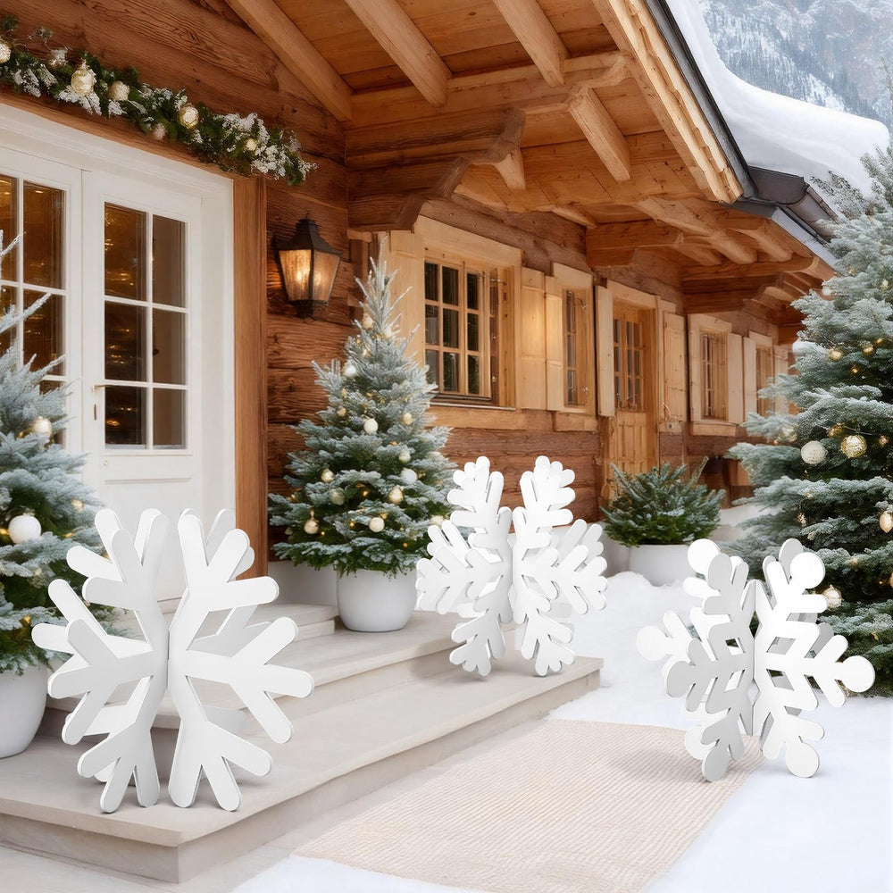 Vercraft three snowflakes grouped on a mantel to create coordinated display