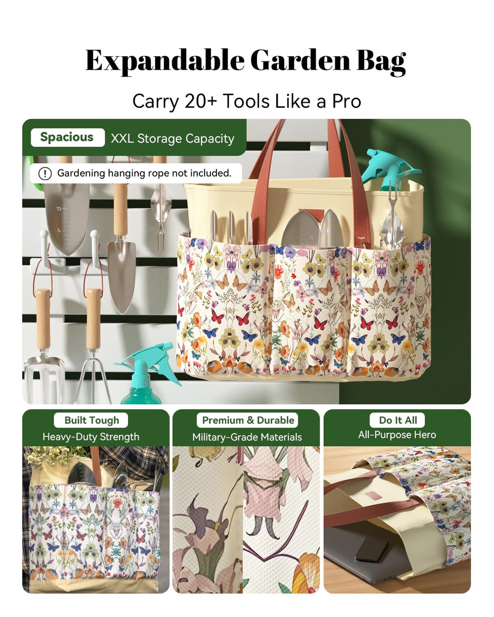 VerdantVibes storage bag open with tools highlighting pocketed organization