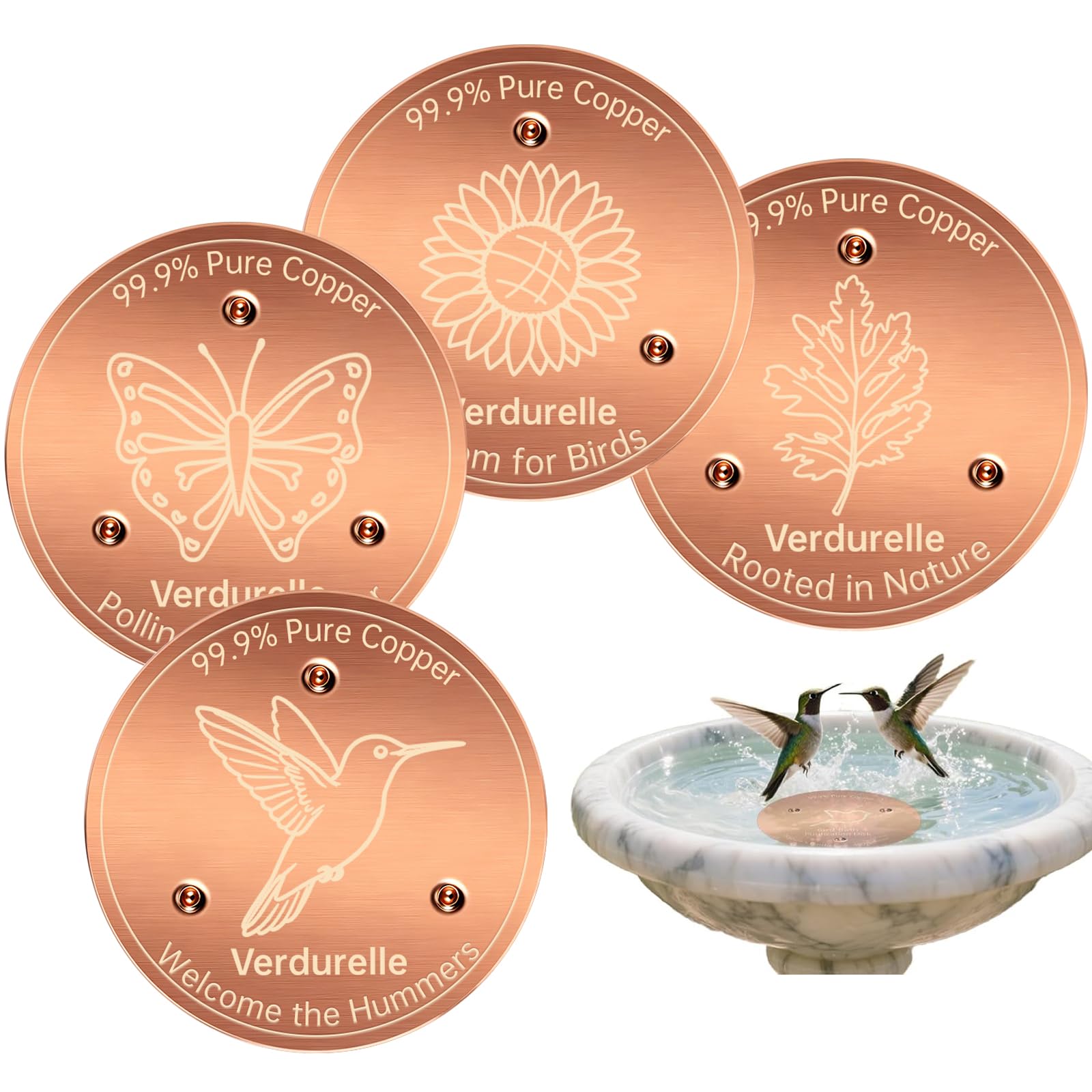 Verdurelle front packaging showing four copper discs and care card, ready to gift