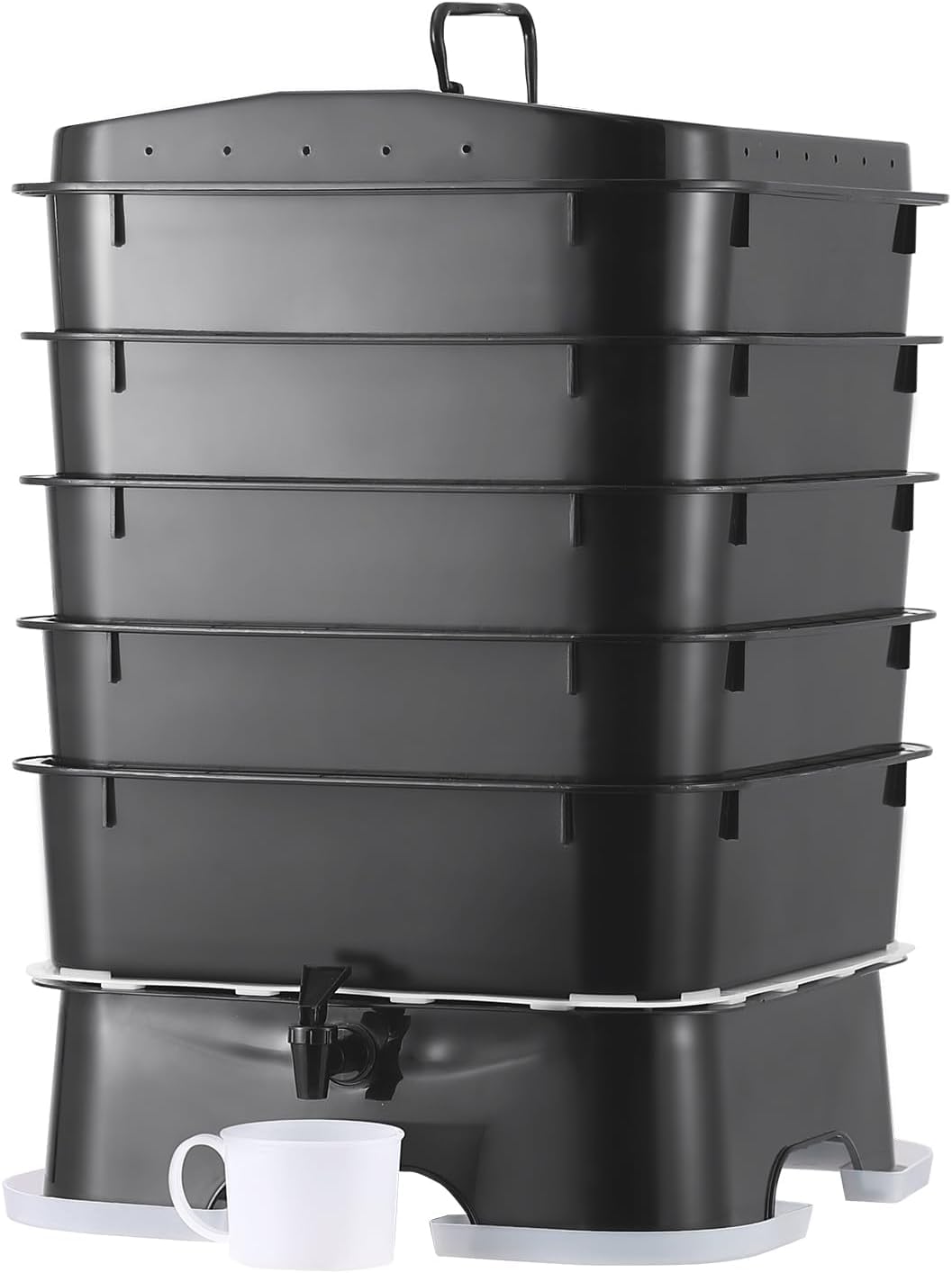 VermiHut Plus front view in black showing compact design and capacity benefits