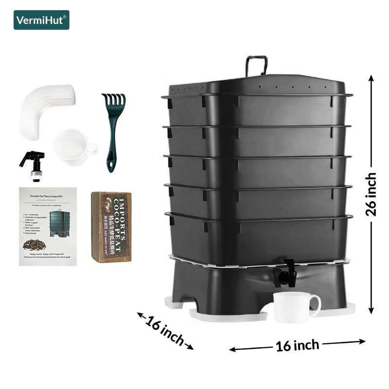 VermiHut Plus top tray open for feeding showing easy access and tidy use