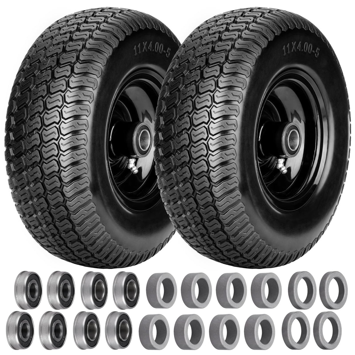 Vershin front-packaging view showing two pre-assembled tires for fast replacement