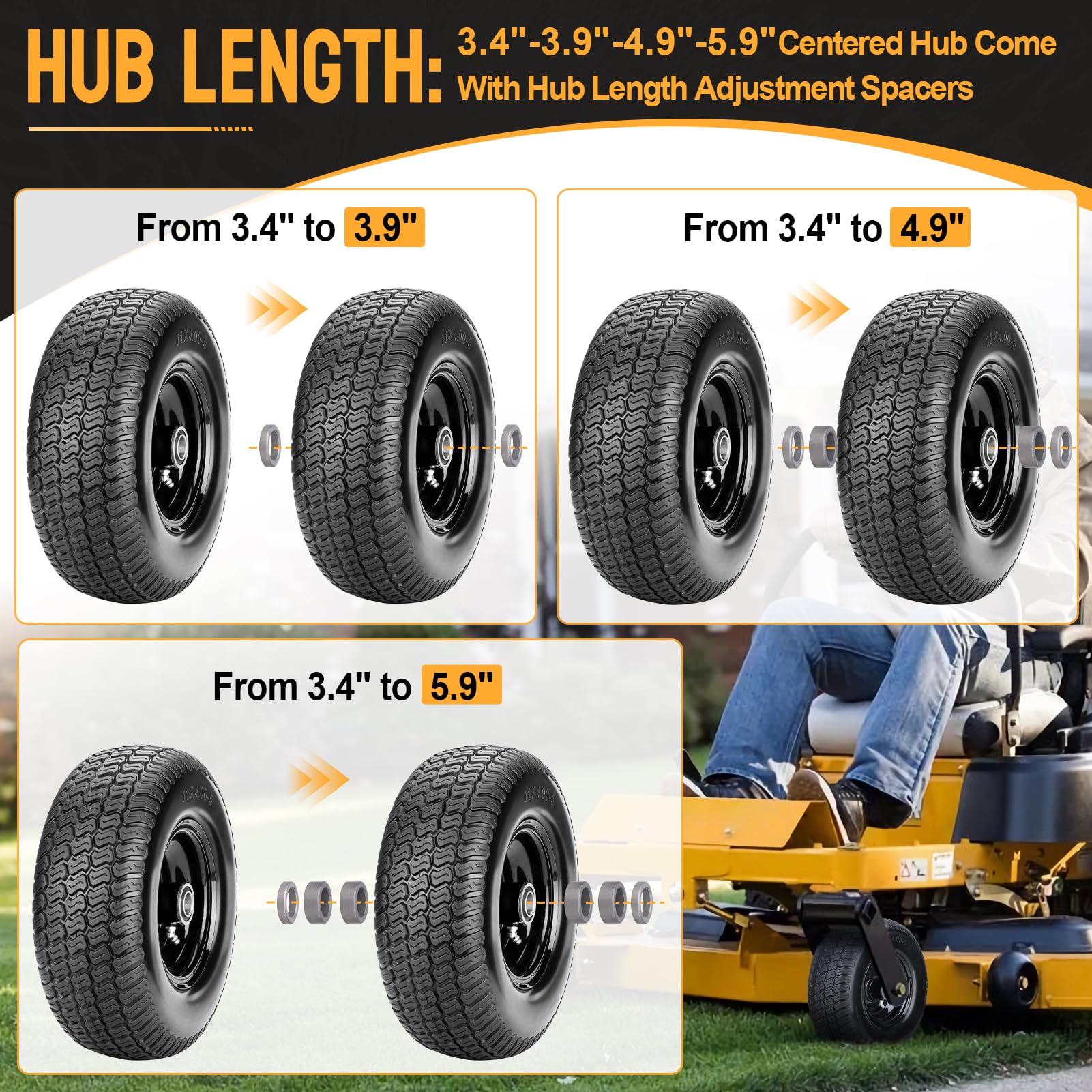 Vershin in use on a zero-turn mower illustrating reliable puncture-proof performance