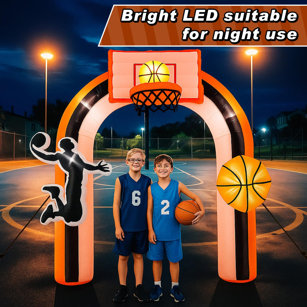 Vertintong arch at outdoor basketball party creating festive atmosphere