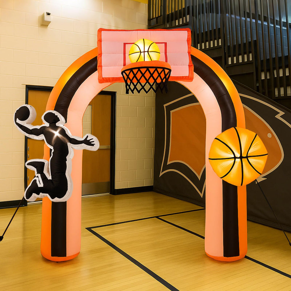Vertintong arch front view showing basketball design and entrance benefit